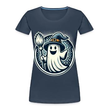 Funny Witch Spirit Witch Broom Vintage Art Style - Women's Premium Organic T-Shirt - navy - Front - Mia (176cm)