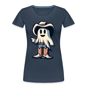 Lustiger Cowboy Geisterjäger Hut Boots Halloween - Frauen Premium Bio T-Shirt - Navy - Vorne - Mia (176cm)