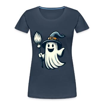 Funny Witch Spirit Witch Broom Vintage Art Style - Women's Premium Organic T-Shirt - navy - Front - Mia (176cm)