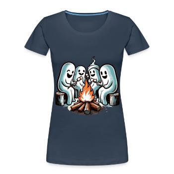 Funny Halloween ghosts at the campfire - Women's Premium Organic T-Shirt - navy - Front - Mia (176cm)