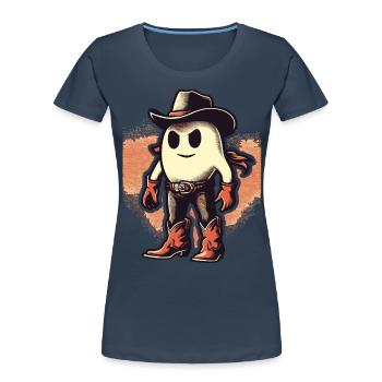 Funny Cowboy Ghost Hat Boots Creepy - Women's Premium Organic T-Shirt - navy - Front - Mia (176cm)