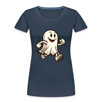 Lustiger Vintage Geist Retro Kunststil Halloween - Frauen Premium Bio T-Shirt - Navy - Vorne - Mia (176cm)