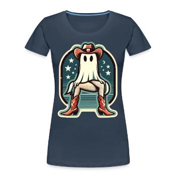 Funny Cow Girl Ghost Cowboy Boots Hat - Women's Premium Organic T-Shirt - navy - Front - Mia (176cm)