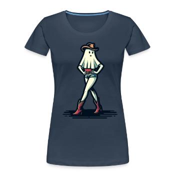 Funny Halloween Girl Ghost Boots Cowboy Hat - Women's Premium Organic T-Shirt - navy - Front - Mia (176cm)
