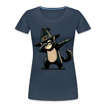 Dabbende Hexen Katze Lustiger Katzenliebhaber - Frauen Premium Bio T-Shirt - Navy - Vorne - Mia (176cm)