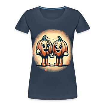 Cute Pumpkin Twins Halloween Costume Decoration - Women's Premium Organic T-Shirt - navy - Front - Mia (176cm)