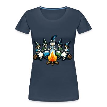 Camping Lagerfeuer Vintage Hexen Design - Frauen Premium Bio T-Shirt - Navy - Vorne - Mia (176cm)