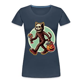 Untote Zombie Katze Süßes Oder Saures Halloween - Frauen Premium Bio T-Shirt - Navy - Vorne - Mia (176cm)