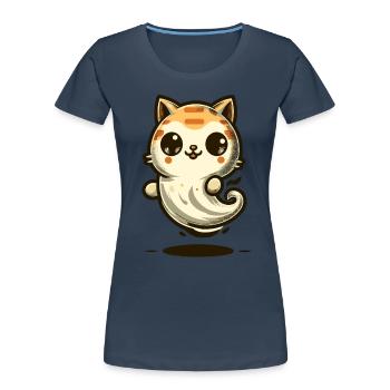 Niedliche Geister Katze Kawaii Geist Haustier - Frauen Premium Bio T-Shirt - Navy - Vorne - Mia (176cm)