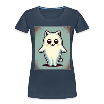 Niedliche Geister Katze Kawaii Geist Haustier - Frauen Premium Bio T-Shirt - Navy - Vorne - Mia (176cm)