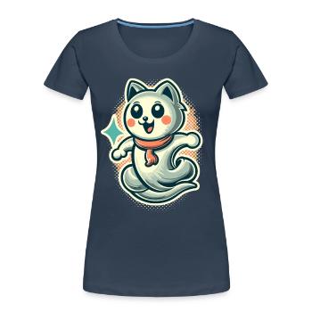Niedliche Geister Katze Kawaii Geist Haustier - Frauen Premium Bio T-Shirt - Navy - Vorne - Mia (176cm)