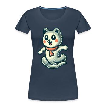 Niedliche Geister Katze Kawaii Geist Haustier - Frauen Premium Bio T-Shirt - Navy - Vorne - Mia (176cm)