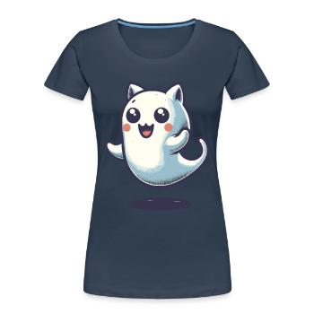 Niedliche Geister Katze Kawaii Geist Haustier - Frauen Premium Bio T-Shirt - Navy - Vorne - Mia (176cm)