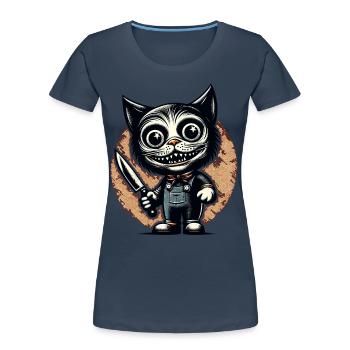 Gruselige Katze Psycho Haustier Halloween Deko - Frauen Premium Bio T-Shirt - Navy - Vorne - Mia (176cm)