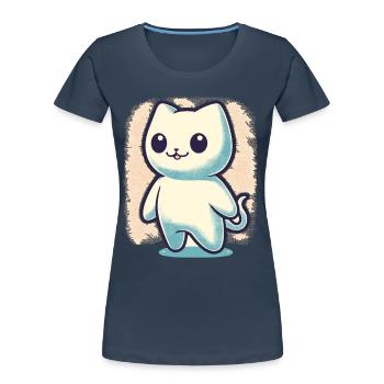 Niedliche Geister Katze Kawaii Geist Haustier - Frauen Premium Bio T-Shirt - Navy - Vorne - Mia (176cm)