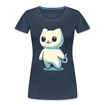 Niedliche Geister Katze Kawaii Geist Haustier - Frauen Premium Bio T-Shirt - Navy - Vorne - Mia (176cm)
