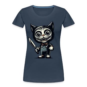 Chat effrayant Psycho Pet Décoration d’Halloween - T-shirt bio Premium Femme - bleu marine - Devant - Mia (176cm)