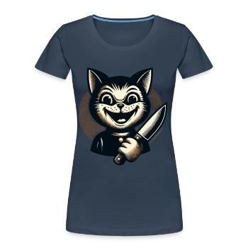 Chat effrayant Psycho Pet Décoration d’Halloween - T-shirt bio Premium Femme - bleu marine - Devant - Mia (176cm)