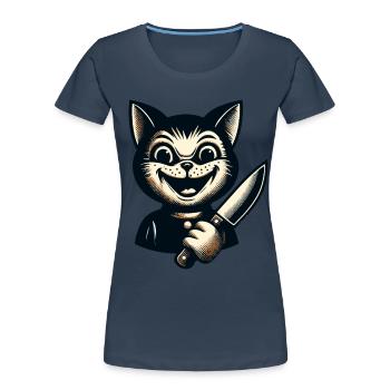 Costume d’Halloween Creepy Cat Psycho Pet - T-shirt bio Premium Femme - bleu marine - Devant - Mia (176cm)