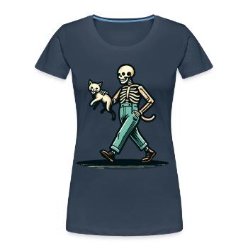 Funny Retro Cartoon Skeleton Cat Owner - Women's Premium Organic T-Shirt - navy - Front - Mia (176cm)
