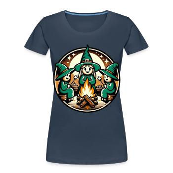 Camping Lagerfeuer Vintage Hexen Design - Frauen Premium Bio T-Shirt - Navy - Vorne - Mia (176cm)