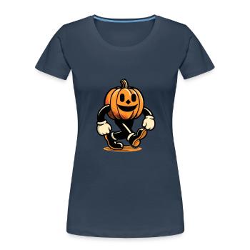 Retro Cartoon Kürbis Vintage Halloween Stil - Frauen Premium Bio T-Shirt - Navy - Vorne - Mia (176cm)