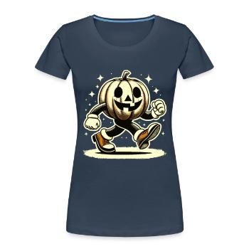 Retro Cartoon Kürbis Vintage Halloween Stil - Frauen Premium Bio T-Shirt - Navy - Vorne - Mia (176cm)