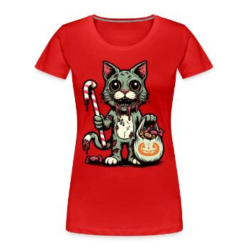Undead Zombie Cat Trick or Treat - Women's Premium Organic T-Shirt - navy - Front - Mia (176cm)