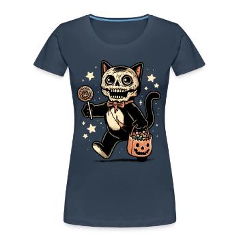 Chat zombie mort-vivant Halloween - T-shirt bio Premium Femme - bleu marine - Devant - Mia (176cm)