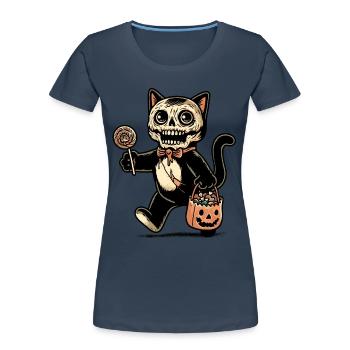 Chat zombie effrayant Trick Or Treat - T-shirt bio Premium Femme - bleu marine - Devant - Mia (176cm)