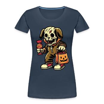 Mort-vivant zombie chien Trick or Treat Halloween - T-shirt bio Premium Femme - bleu marine - Devant - Mia (176cm)