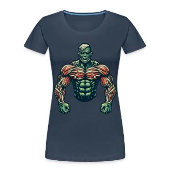 Muscular Bodybuilder Halloween Costume Decoration - Women's Premium Organic T-Shirt - navy - Front - Mia (176cm)