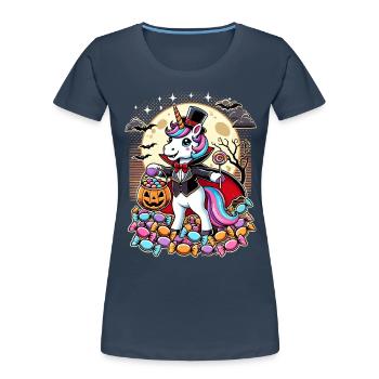 Funny Vampire Unicorn Loves Candy - Women's Premium Organic T-Shirt - navy - Front - Mia (176cm)