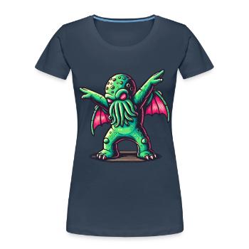 Funny Dancing Cthulhu Tentacle Creature - Women's Premium Organic T-Shirt - navy - Front - Mia (176cm)