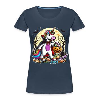 Funny Vampire Unicorn Loves Candy - Women's Premium Organic T-Shirt - navy - Front - Mia (176cm)