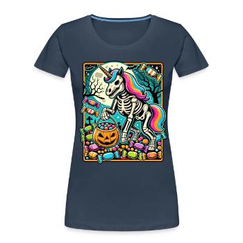 Drôle de squelette de licorne aime les bonbons - T-shirt bio Premium Femme - bleu marine - Devant - Mia (176cm)