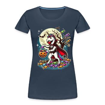 Funny Vampire Unicorn Loves Candy - Women's Premium Organic T-Shirt - navy - Front - Mia (176cm)