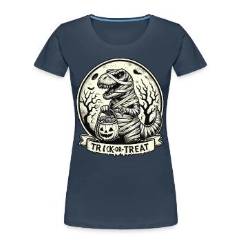 Funny T-Rex Mummy Loves Candy - Women's Premium Organic T-Shirt - navy - Front - Mia (176cm)