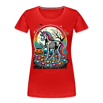 Drôle de squelette de licorne aime les bonbons - T-shirt bio Premium Femme - bleu marine - Devant - Mia (176cm)