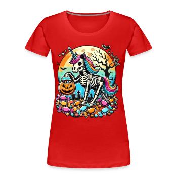 Lustiges Einhorn Skelett Liebt Süßigkeiten - Frauen Premium Bio T-Shirt -  - Vorne - Mia (176cm)