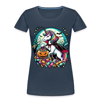 Funny Vampire Unicorn Loves Candy - Women's Premium Organic T-Shirt - navy - Front - Mia (176cm)