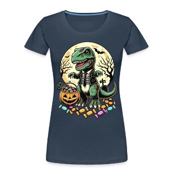 Drôle T-Rex Zombie Menteur Bonbons - T-shirt bio Premium Femme - bleu marine - Devant - Mia (176cm)