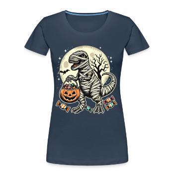 Funny T-Rex Mummy Loves Candy - Women's Premium Organic T-Shirt - navy - Front - Mia (176cm)