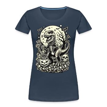 Drôle T-Rex Zombie Aime Bonbons Halloween - T-shirt bio Premium Femme - bleu marine - Devant - Mia (176cm)