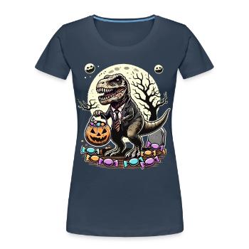 Lustiger TRex Zombie Lieben Süßigkeiten - Frauen Premium Bio T-Shirt - Navy - Vorne - Mia (176cm)