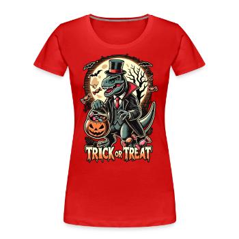 Drôle T-Rex vampire menteur bonbons - T-shirt bio Premium Femme - bleu marine - Devant - Mia (176cm)