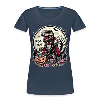 Funny T-Rex Vampire Loves Candy - Women's Premium Organic T-Shirt - navy - Front - Mia (176cm)