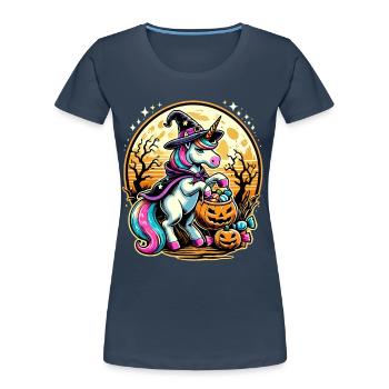 Lustiges Hexen Einhorn Halloween Trick or Treat - Frauen Premium Bio T-Shirt - Navy - Vorne - Mia (176cm)