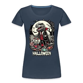 Drôle de vampire T-Rex aime les bonbons - T-shirt bio Premium Femme - bleu marine - Devant - Mia (176cm)