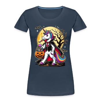 Funny Vampire Unicorn Loves Candy - Women's Premium Organic T-Shirt - navy - Front - Mia (176cm)